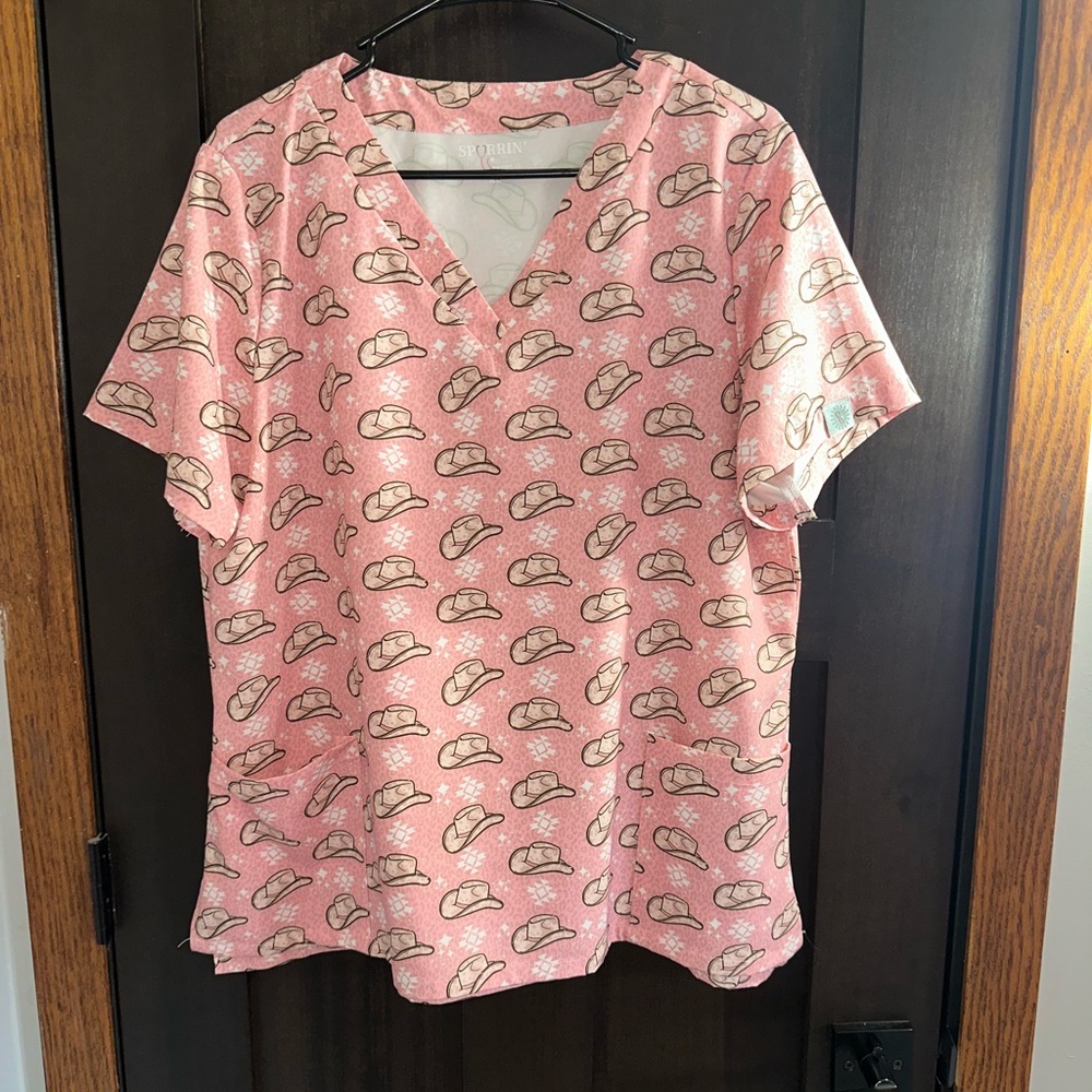 Pink western scrub top